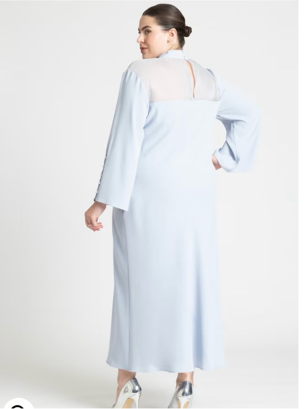 Eloquii Powder Blue Long Sleeve A-Line Dress with Covered Buttons Sz 14 - Picture 6 of 8